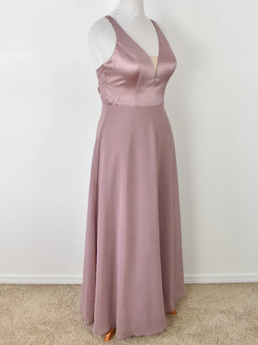 Sorella Vita 9318 Dusty Rose Satin and Chiffon Strappy V-Neck Formal Dress - 12 - Picture 8 of 9